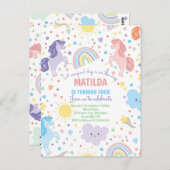 かわいい小さなユニコーンのポストカードパーティー招待状 ポストカード (正面/裏面)