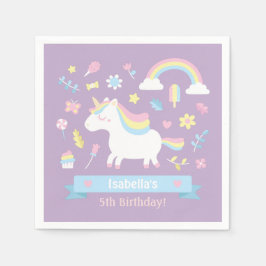 かわいい小さなユニコーンの女の子の誕生日パーティー用品 スタンダードカクテルナプキン