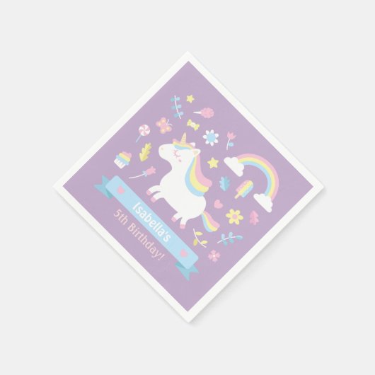 かわいい小さなユニコーン女の子の誕生日パーティー用品 スタンダードカクテルナプキン (角)