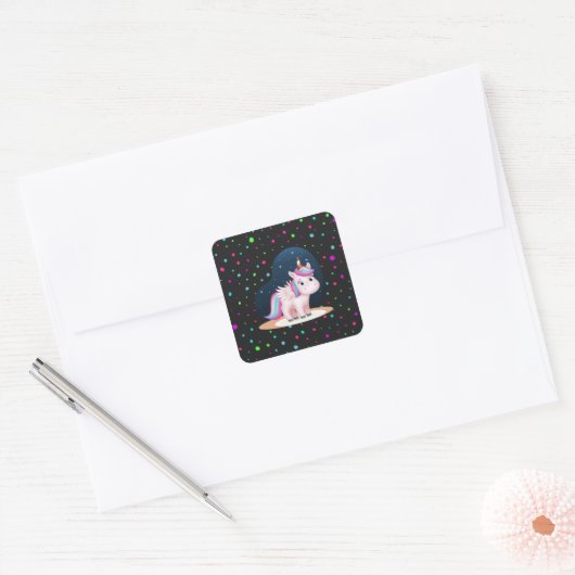 かわいい小さなユニコーン スクエアシール (封筒)