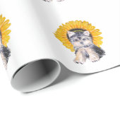 かわいい小さなヨークシャー犬とヒマワリの芸術 ラッピングペーパー (ロールコーナー)