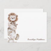 かわいい小さなライオン、ヒッポ&ゾウの子供たち文房具 ノートカード (正面/裏面)