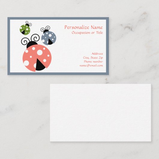 かわいい小さなラディバグママベビーピンクガーリー色 名刺 (正面/裏面)