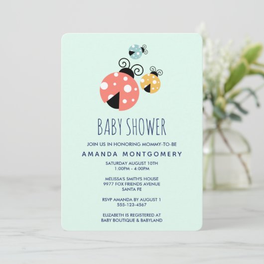 かわいい小さなラディバグ赤ちゃんシャワー 招待状 (スタンド正面)