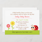 かわいい小さなラディバグ赤ちゃん女の子シャワー 招待状 (正面/裏面)