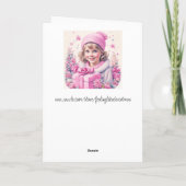 かわいい小さなヴィンテージの女の子のピンクのレトロクリスマス カード (裏面)