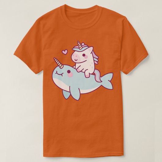 かわいい小さな一角獣に乗馬ナルワール Tシャツ (デザイン正面)