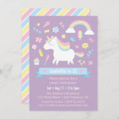 かわいい小さな一角虹の女の子の誕生日パーティー 招待状 (正面/裏面)