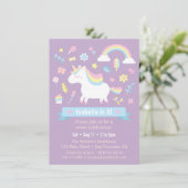 かわいい小さな一角虹の女の子の誕生日パーティー 招待状 (スタンド正面)