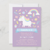 かわいい小さな一角虹の女の子の誕生日パーティー 招待状 (正面)