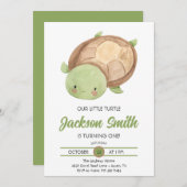 かわいい小さな亀の水の色の誕生日パーティーの招待 招待状 (正面/裏面)