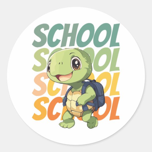 かわいい小さな亀の贈り物アイディアのための新学期 ラウンドシール (正面)
