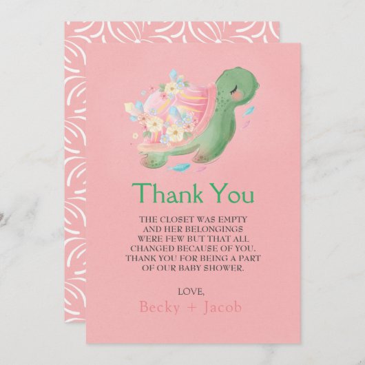 かわいい小さな亀の赤ちゃんシャワーサンキューカード サンキューカード (正面/裏面)