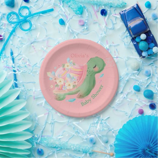 かわいい小さな亀ピンクの赤ちゃんシャワー ペーパープレート (パーティー)