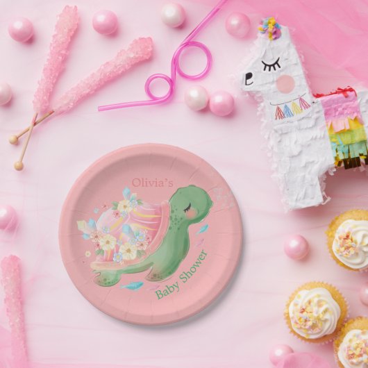 かわいい小さな亀ピンクの赤ちゃんシャワー ペーパープレート (パーティー)