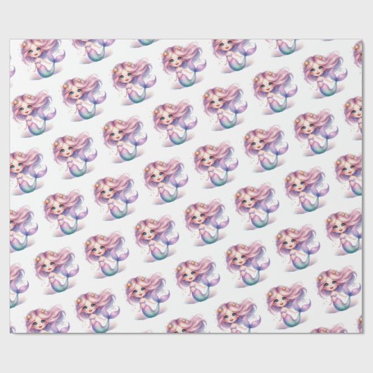 かわいい小さな人魚の水色の紫のターコイズ ラッピングペーパー (フラット)