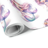 かわいい小さな人魚の水色の紫のターコイズ ラッピングペーパー (ロールコーナー)