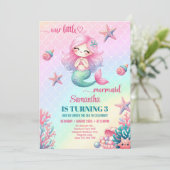 かわいい小さな人魚ピンク紫色の第3誕生日 招待状 (スタンド正面)