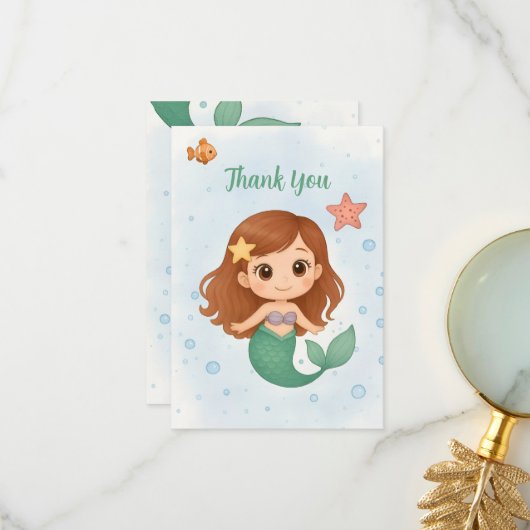 かわいい小さな人魚 サンキューカード (正面/裏面インサイチュ)