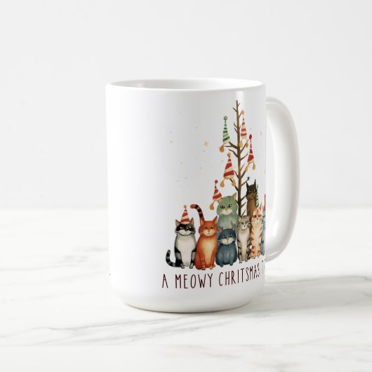 かわいい小さな休日のクリスマス猫 コーヒーマグカップ (正面右)