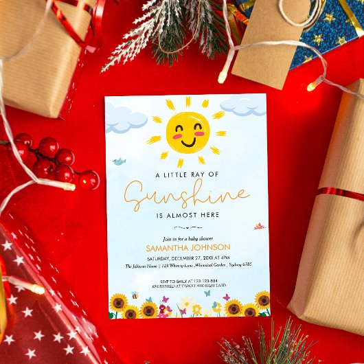 かわいい小さな光線サンシャインベビーシャワー招待 招待状