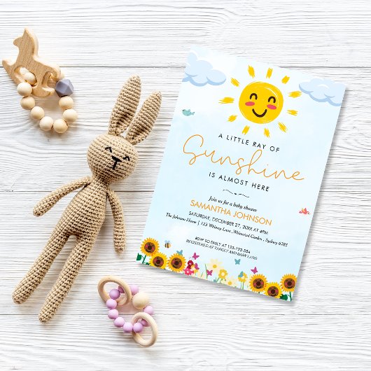 かわいい小さな光線サンシャインベビーシャワー招待 招待状