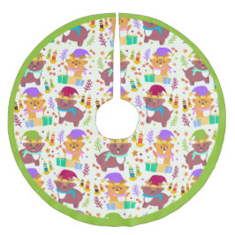 かわいい小さな動物クリスマスパターンの子ども ブラッシュドポリエステルツリースカート