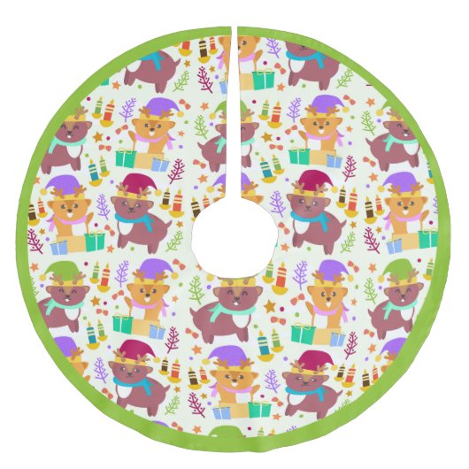 かわいい小さな動物クリスマスパターンの子ども ブラッシュドポリエステルツリースカート (正面)