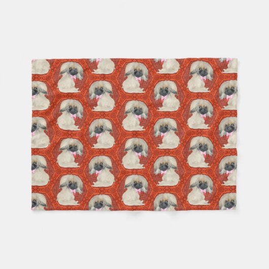 かわいい小さな北京犬 フリースブランケット (正面(横))