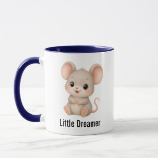 かわいい小さな夢想家ネズミのブルーツートンコーヒーマグ マグカップ