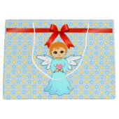 かわいい小さな天使と星空の背景 ラージペーパーバッグ (正面)