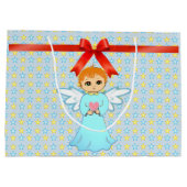 かわいい小さな天使と星空の背景 ラージペーパーバッグ (裏面)