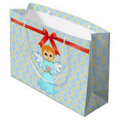 かわいい小さな天使と星空の背景 ラージペーパーバッグ (裏面アングル)