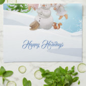 かわいい小さな天使と雪だるまのハンドタオル キッチンタオル (折り畳み)