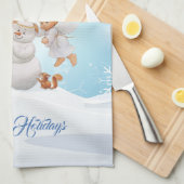 かわいい小さな天使と雪だるまのハンドタオル キッチンタオル (四つ折り)