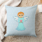 かわいい小さな天使のターコイズ持ってハート クッション (ブランケット)