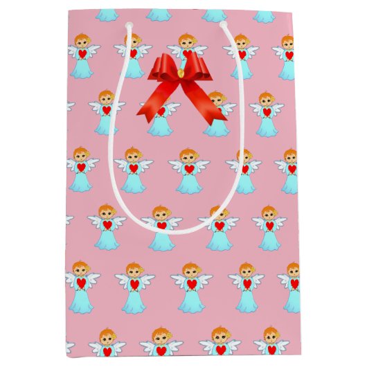 かわいい小さな天使のパターン ミディアムペーパーバッグ (正面)