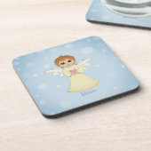 かわいい小さな天使&ライトブルーの書道 コースター (左側)