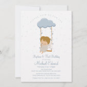 かわいい小さな天使、初めての誕生日と洗礼 招待状 (正面)