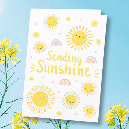 かわいい小さな太陽と虹 サンキューカード
