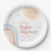 かわいい小さな太陽&レインボーボホベイビーシャワー ペーパープレート (正面)