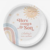 かわいい小さな太陽&レインボーボホベイビーシャワー ペーパープレート (正面)