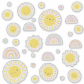 かわいい小さな太陽、虹とハート シール (正面)