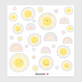 かわいい小さな太陽、虹とハート シール