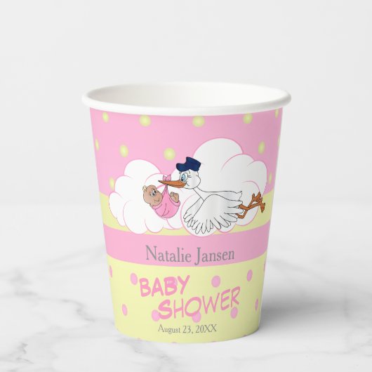 かわいい小さな女の子とコウノトリ 紙コップ (裏面)