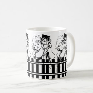かわいい小さな女の子と可愛い猫 コーヒーマグカップ