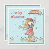 かわいい小さな女の子と子猫ベビーシャワー招待状 招待状 (正面/裏面)