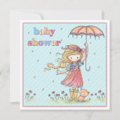 かわいい小さな女の子と子猫ベビーシャワー招待状 招待状 (正面)