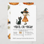 かわいい小さな女の子と彼女の猫 招待状 (正面/裏面)