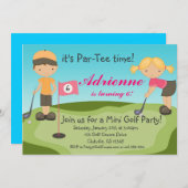 かわいい小さな女の子のゴルフ誕生日のパーティの招待状 招待状 (正面/裏面)